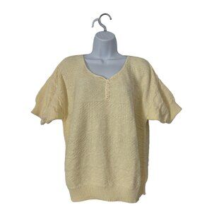 Pretense Womens Top Knit Sweater Shirt Short Sleeve Scoop Neck Yellow Medium